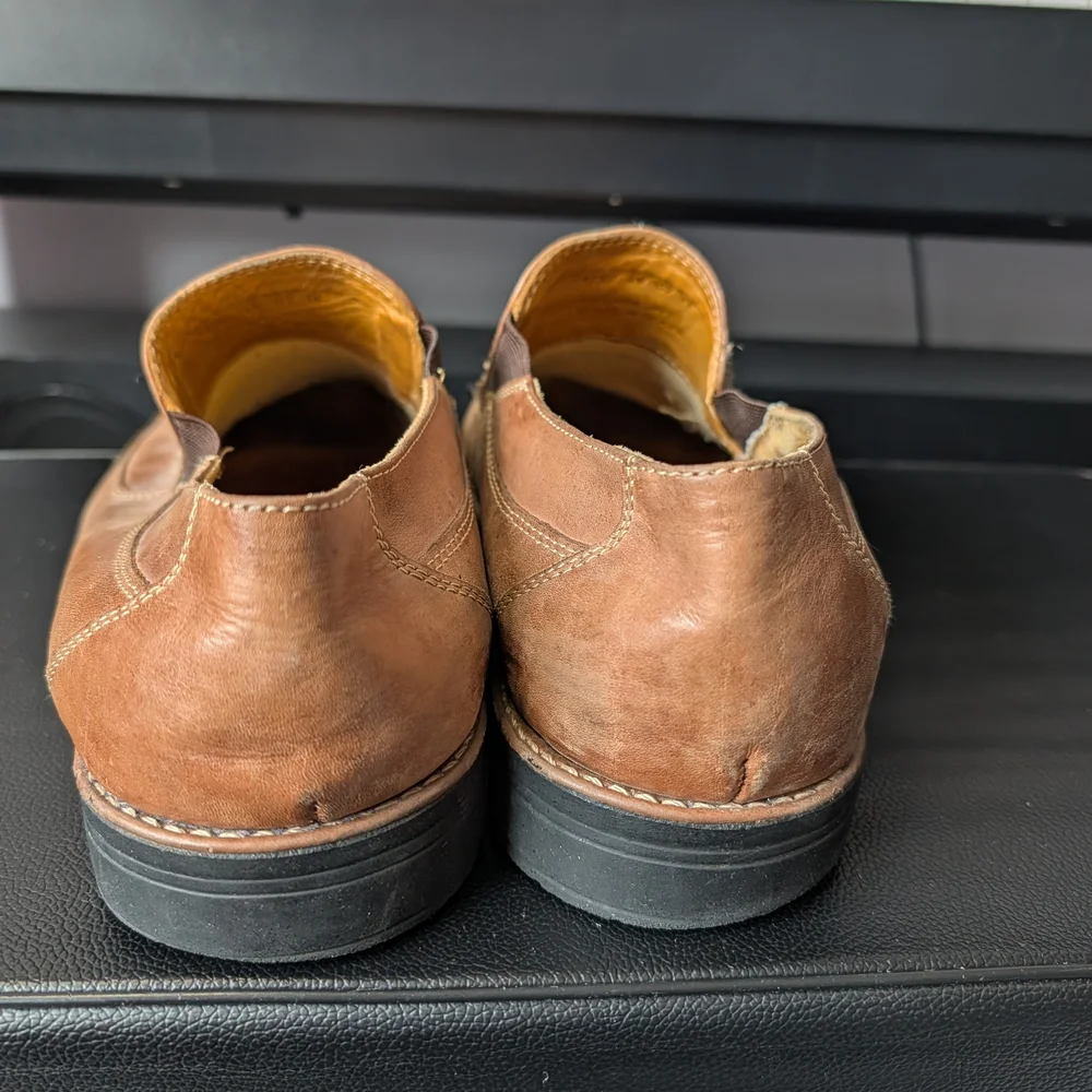 Sandro Comfort Leather‎ Loafers Men’s 13D Tan Brown Slip On Shoes Made in Brazil